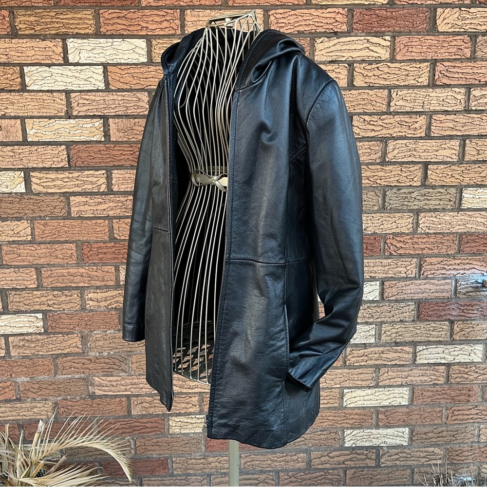 Dockers 100% Black Leather Hooded Jacket - Picture 6 of 6